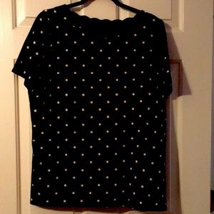 Talbots 1X navy and gold polka dot scallop tshirt